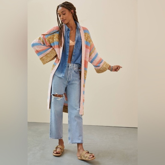 Anthropologie Textured Striped Cardigan One Size Open Front Soft Knit Cozy EUC - Picture 3 of 16